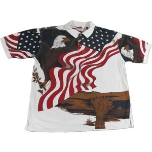 American Summer Patriotic Polo Shirt Men XL Eagle USA Flag AOP July 4th Casual